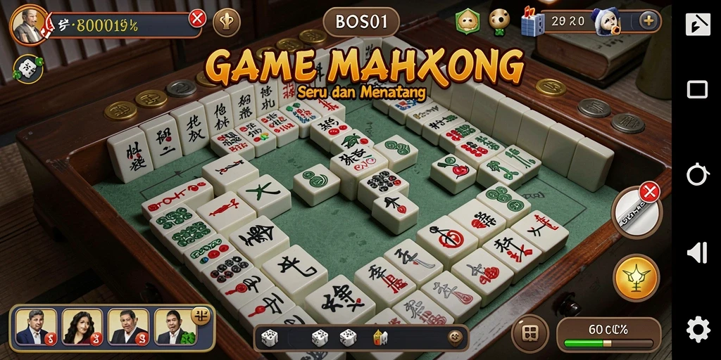 Screenshot permainan BOS01 menampilkan gameplay Mahjong yang menarik.