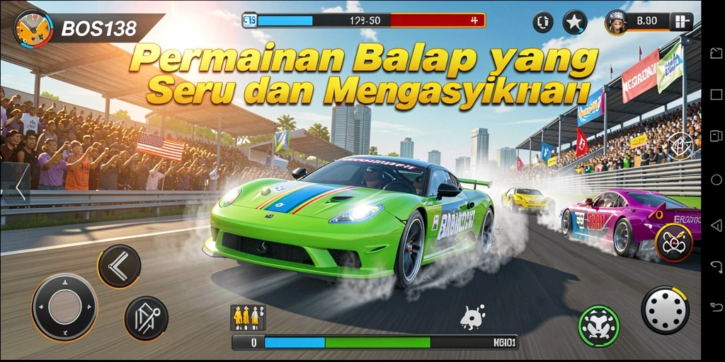Screenshot dari gameplay BOS138 menampilkan balapan mendebarkan.