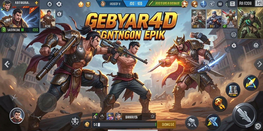 Screenshot gameplay <strong>GEBYAR4D</strong> menampilkan aksi seru di arena Battle Royale.
