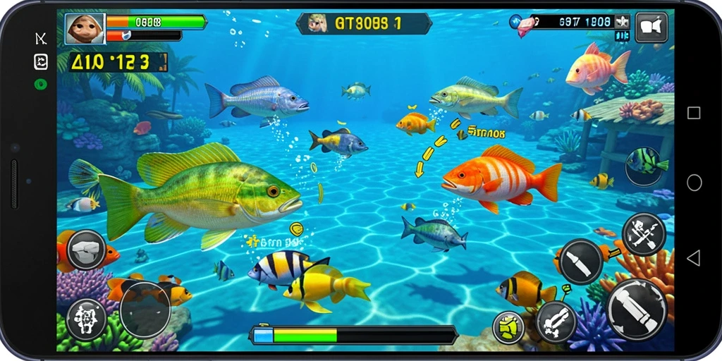 Tampilan gameplay GT108 dengan aksi menembak ikan yang seru.
