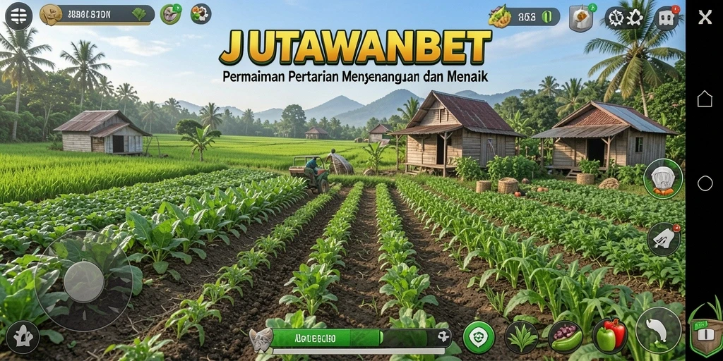 Tampilan gameplay JUTAWANBET dengan pertanian yang rimbun dan interaksi sosial.